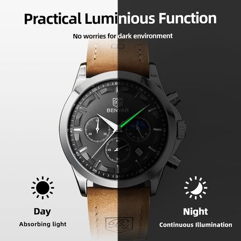 BY BENYAR Watches for Men Chronograph Waterproof Men's Wrist Watches Business Work Casual Sport Fashion Blue Leather Mens Dress Watch Unique Elegant Gifts for Men in Saudi Arabia