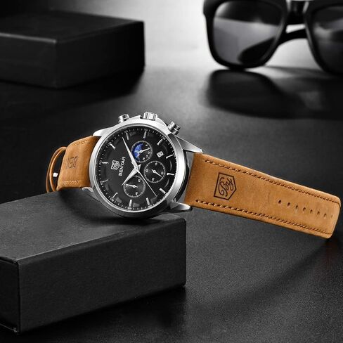 BY BENYAR Watches for Men Chronograph Waterproof Men's Wrist Watches Business Work Casual Sport Fashion Blue Leather Mens Dress Watch Unique Elegant Gifts for Men in Saudi Arabia
