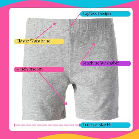 Girl's Cotton Bike Shorts, Cartwheel, Dance Shorts - 3 Pack in Saudi Arabia