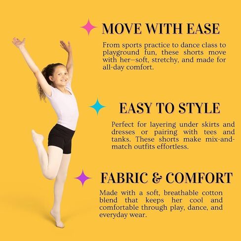 Girl's Cotton Bike Shorts, Cartwheel, Dance Shorts - 3 Pack in Saudi Arabia