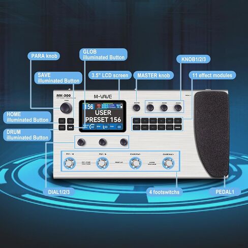 MK-300 Guitar Bass Amp Amp Modeler & Effects Processor مع 320 تأثيرًا ، 160 مسبقًا ، Looper ، آلة الطبل ، بطارية USB/BT 10H للعيش/التسجيل in Kuwait