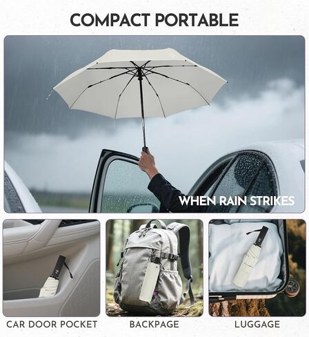 UV Sun Umbrella for Sun Protection & Rain - Compact Travel Windproof Folding, Automatic Open/Close, 42" Canopy with color coating, UPF 50+ UV Blocking, TSA Approved in Kuwait