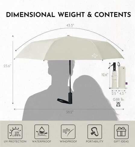 UV Sun Umbrella for Sun Protection & Rain - Compact Travel Windproof Folding, Automatic Open/Close, 42" Canopy with color coating, UPF 50+ UV Blocking, TSA Approved in Kuwait