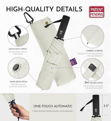 UV Sun Umbrella for Sun Protection & Rain - Compact Travel Windproof Folding, Automatic Open/Close, 42" Canopy with color coating, UPF 50+ UV Blocking, TSA Approved in Kuwait