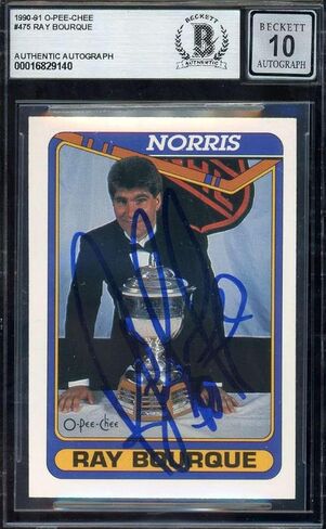 Ray Bourque Gem Mint 10 Beckett BAS Signed 1990-91 O-Pee-Chee Autograph - Autographed Hockey Cards in Kuwait