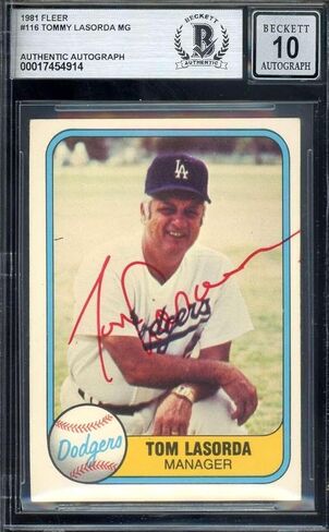 Tommy Lasorda Gem Mint 10 Beckett BAS Signed 1981 Fleer Autograph - Baseball Slabbed Autographed Cards in Saudi Arabia