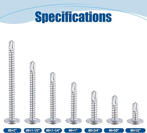 #8×1-1/4″ Sheet Metal Screws 200Pcs, 410 Stainless Steel Self Drilling Screws, Truss Head Fast Self Tapping Screws in Saudi Arabia