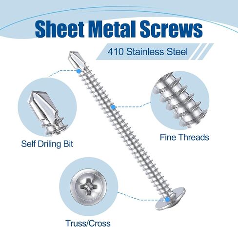 #8×1-1/4″ Sheet Metal Screws 200Pcs, 410 Stainless Steel Self Drilling Screws, Truss Head Fast Self Tapping Screws in Saudi Arabia