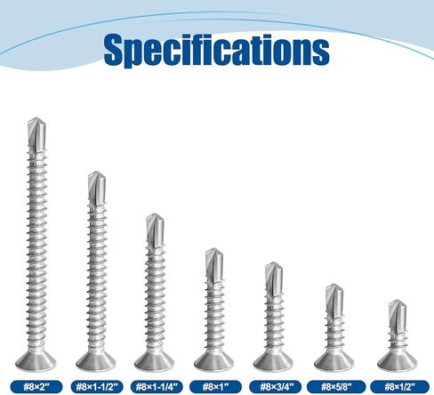 #8×1/2″ Sheet Metal Screws 400Pcs, 410 Stainless Steel Self Drilling Screws, Flat Head Phillips Fast Self Tapping Screws in Saudi Arabia