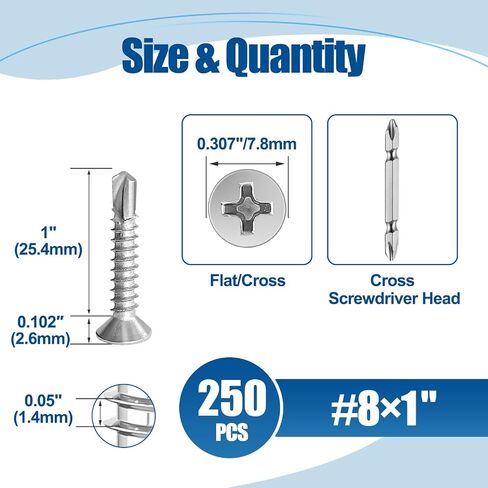 #8×1/2″ Sheet Metal Screws 400Pcs, 410 Stainless Steel Self Drilling Screws, Flat Head Phillips Fast Self Tapping Screws in Saudi Arabia