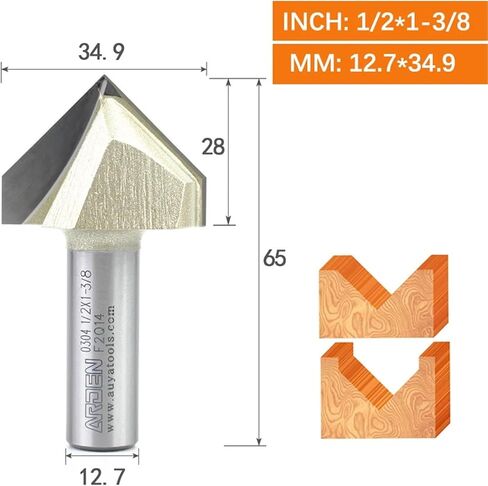 Arden 90 DEGENT V BIT 1/2 "Carbide Triangle V-Groove جهاز التوجيه بتات خشبية الشطب ثلاثية الأبعاد للأخشاب الصلبة MDF (12.7x34.9) in Saudi Arabia