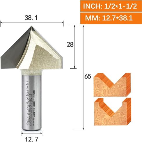 Arden 90 DEGENT V BIT 1/2 "Carbide Triangle V-Groove جهاز التوجيه بتات خشبية الشطب ثلاثية الأبعاد للأخشاب الصلبة MDF (12.7x38.1) in Saudi Arabia