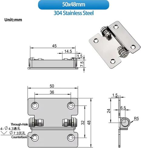 Folding Hinge Made of 304 Stainless Steel Can Opened Upwards 1Pcs in Saudi Arabia