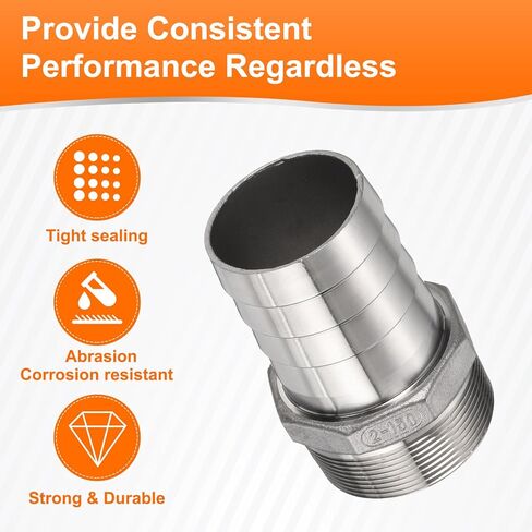 HARFINGTON Stainless Steel Hose Barb Fitting 2" (52mm) Barbed x 2" NPT Male Pipe Fitting Air Hose Barb Fittings Coupler Thread Connector Adapter for Water Fuel in Saudi Arabia