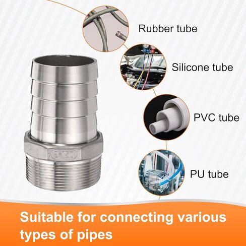 HARFINGTON Stainless Steel Hose Barb Fitting 2" (52mm) Barbed x 2" NPT Male Pipe Fitting Air Hose Barb Fittings Coupler Thread Connector Adapter for Water Fuel in Saudi Arabia