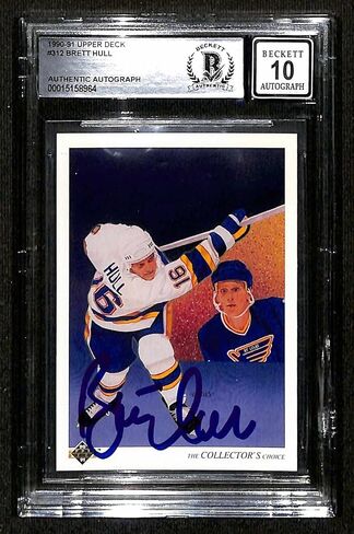 Brett Hull 1990-91 Upper Deck #312 Vintage Signed Card Auto 10 Beckett - Hockey Slabbed Cardsed Cards in Saudi Arabia