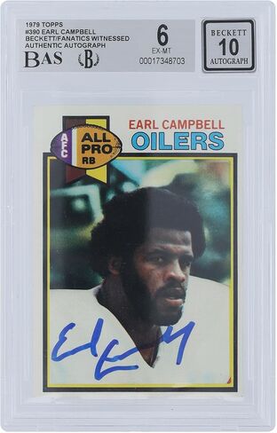 إيرل كامبل هيوستن أويلرز موقعة 1979 Topps #390 Beckett Funatics شهدت بطاقة صاعد 6/10 - بطاقات الصاعد الموقعة لكرة القدم in Saudi Arabia