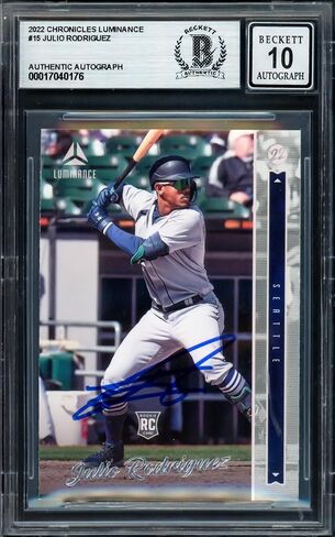 Julio Rodriguez موقعة 2022 Panini Luminance Card #15 Seattle Mariners Auto Grade Gem Mint 10 Beckett Bas #17040176 - Baseball Slabbed Cards Motograped in Saudi Arabia