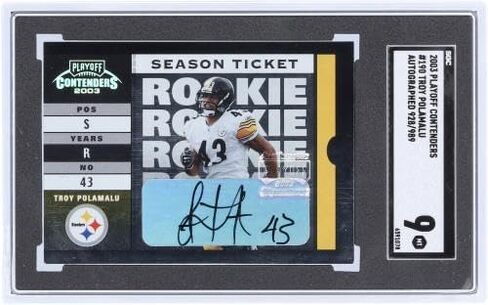 Troy Polamalu Pittsburgh Steelers Autographed 2003 Playoff Contenders Autograph #190#928/989 SGC Authenticated 9 Rookie Card - Football Slabbed Autographed Rookie Cards in Saudi Arabia