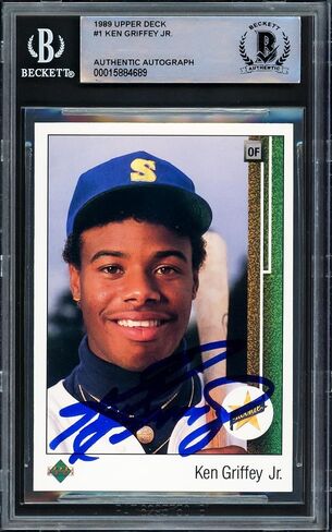 Ken Griffey Jr. Autographed 1989 Upper Deck Rookie Card #1 Seattle Mariners Beckett BAS Stock #233950 - Baseball Slabbed Autographed Rookie Cards in Saudi Arabia