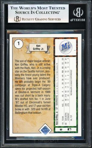 Ken Griffey Jr. Autographed 1989 Upper Deck Rookie Card #1 Seattle Mariners Beckett BAS Stock #233950 - Baseball Slabbed Autographed Rookie Cards in Saudi Arabia