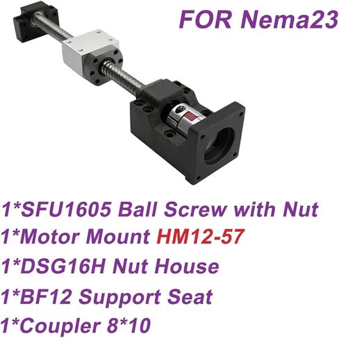 Ballscrew SFU1605 SFU1610 KIT 200-500MM C7 DIA 16MM لبرغي أجزاء CNC مع NUT+BF12+HM12-57/60+DSG16H+COUPLER (SFU1605 لـ NEMA23،400MM) in Saudi Arabia