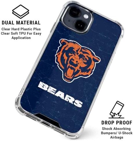 Skinit Clear Phone Case متوافق مع iPhone 14 - NFL Bears المرخص رسميًا - تصميم بديل متعثر in Saudi Arabia