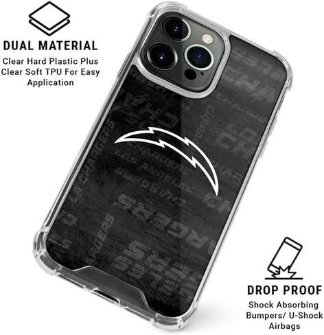 Skinit Clear Phone Case Compatible with iPhone 16 Pro Max - Officially Licensed NFL Los Angeles Chargers Black & White Design in Saudi Arabia