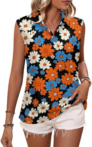 Womens Sleeveless Golf Shirt Moisture Wicking Athletic Golf Tank Top Hippie Flower Printed Polo Tennis Shirts in Kuwait