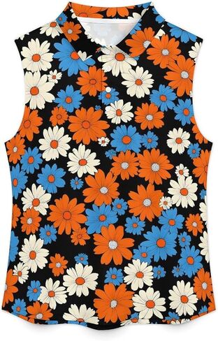 Womens Sleeveless Golf Shirt Moisture Wicking Athletic Golf Tank Top Hippie Flower Printed Polo Tennis Shirts in Kuwait