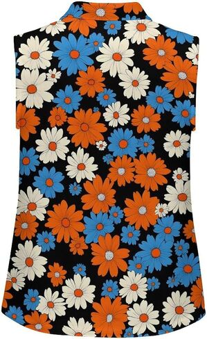 Womens Sleeveless Golf Shirt Moisture Wicking Athletic Golf Tank Top Hippie Flower Printed Polo Tennis Shirts in Kuwait