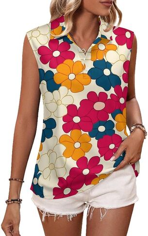Womens Sleeveless Golf Shirt Moisture Wicking Athletic Golf Tank Top Hippie Flower Printed Polo Tennis Shirts in Kuwait