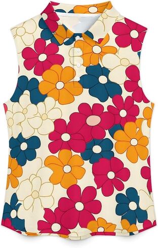 Womens Sleeveless Golf Shirt Moisture Wicking Athletic Golf Tank Top Hippie Flower Printed Polo Tennis Shirts in Kuwait