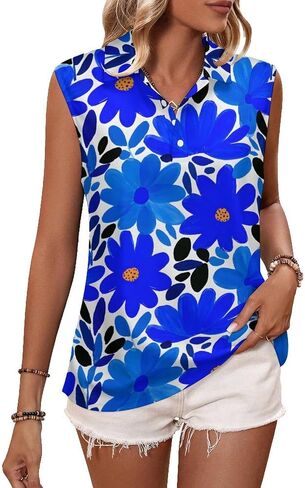 Womens Sleeveless Golf Shirt Moisture Wicking Athletic Golf Tank Top Hippie Flower Printed Polo Tennis Shirts in Kuwait