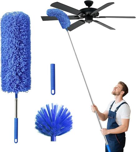 Duster Cobweb مع عمود تمديد ، مجموعة منفضة التنظيف القابلة للغسل مع 2 رؤوس منفضة ، DOCNC COBWEB ، DUST عالية السقف ، 15-100 بوصة القطب تلسكوب الألمنيوم الطويل لمروحة السقف والسقف السقف والأسقف العالية in Saudi Arabia