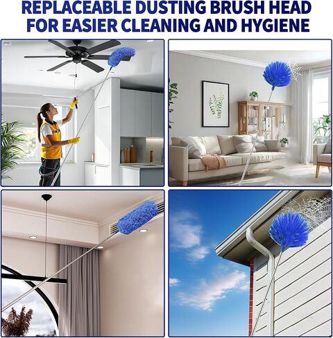 Duster Cobweb مع عمود تمديد ، مجموعة منفضة التنظيف القابلة للغسل مع 2 رؤوس منفضة ، DOCNC COBWEB ، DUST عالية السقف ، 15-100 بوصة القطب تلسكوب الألمنيوم الطويل لمروحة السقف والسقف السقف والأسقف العالية in Saudi Arabia