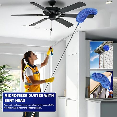 Duster Cobweb مع عمود تمديد ، مجموعة منفضة التنظيف القابلة للغسل مع 2 رؤوس منفضة ، DOCNC COBWEB ، DUST عالية السقف ، 15-100 بوصة القطب تلسكوب الألمنيوم الطويل لمروحة السقف والسقف السقف والأسقف العالية in Saudi Arabia