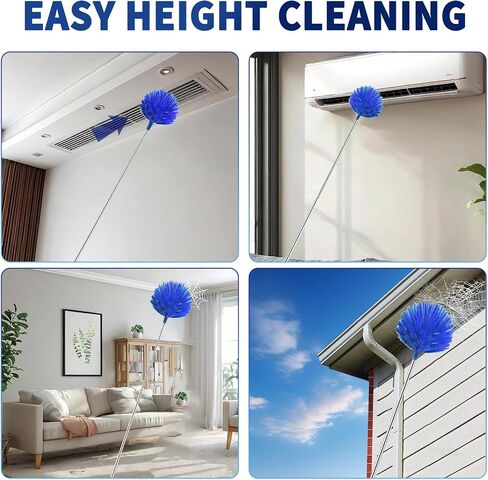 Duster Cobweb مع عمود تمديد ، مجموعة منفضة التنظيف القابلة للغسل مع 2 رؤوس منفضة ، DOCNC COBWEB ، DUST عالية السقف ، 15-100 بوصة القطب تلسكوب الألمنيوم الطويل لمروحة السقف والسقف السقف والأسقف العالية in Saudi Arabia
