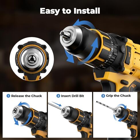 Cordless Hammer Drill Compatible with Dewalt 20V Max Battery(No Battery) Electric Drill with Brushless Motor, 1/2" Keyless Metal Chuck,4pcs Bit for Drilling Brick Wall, Metal, Wood, Screws in Saudi Arabia