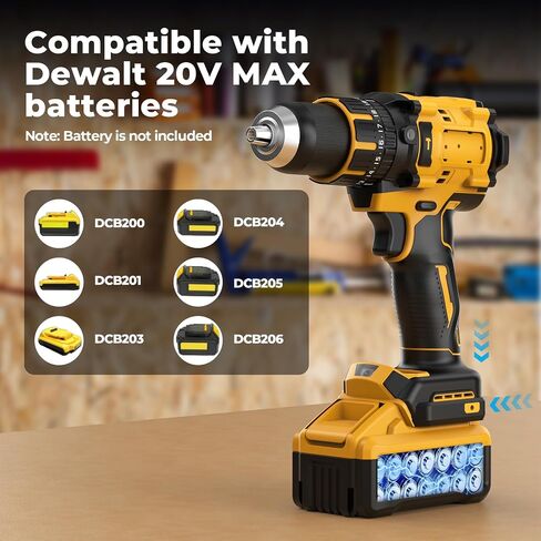 Cordless Hammer Drill Compatible with Dewalt 20V Max Battery(No Battery) Electric Drill with Brushless Motor, 1/2" Keyless Metal Chuck,4pcs Bit for Drilling Brick Wall, Metal, Wood, Screws in Saudi Arabia