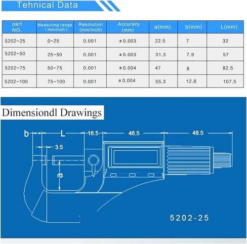0-25/25-50/50-75/100mm Digital Outside Micrometer Gauge 0.001mm Digital Tools(50-75mm) in Kuwait