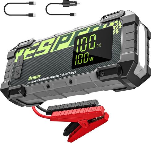 Yesper Car Battery Jump Starter ، 3000A Portable Jumper Starter مع شاحن سيارة 100W ، شاشة LED ، صندوق القفز 20000 مللي أمبير (محرك ديزل 8L غاز 8L) ، حزمة قفزة 12V مع الداعم ، ضوء LED in Kuwait