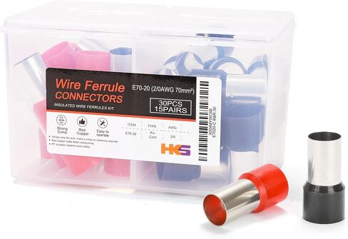HKS 100PCS Wire Ferrules Connectors - AWG4-25.0mm² Copper Barrel Pin Cord Ends Insulated Ferrule Terminals for Wiring Electrical Crimp E25-16 Black in Saudi Arabia