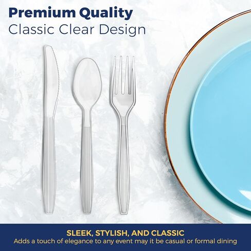 360 Count Extra Heavy Duty Plastic Silverware Set – Heat Resistant & BPA Free Disposable Silverware Cutlery 150 Forks, 150 Spoons, 60 Knives – Clear Premium Plastic Utensils for Parties & Events in Saudi Arabia