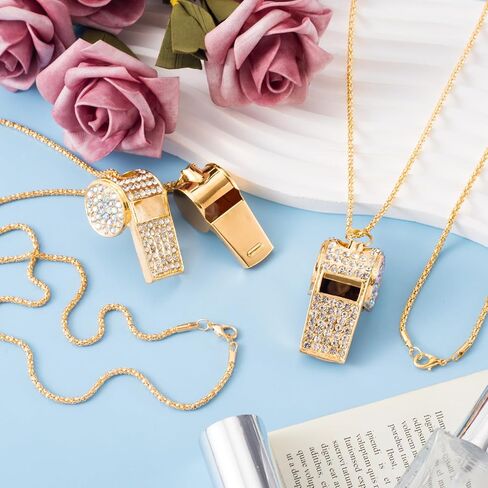 قلادة راينستون صافرة بريق ، صافرة بلغ كريستال مع سلسلة طويلة ، إكسسوارات قلادة سباركلي للاحتفالات بالاحتفالات بالزفاف حفلة عيد ميلاد عيد ميلاد هالوين- الذهب in Saudi Arabia