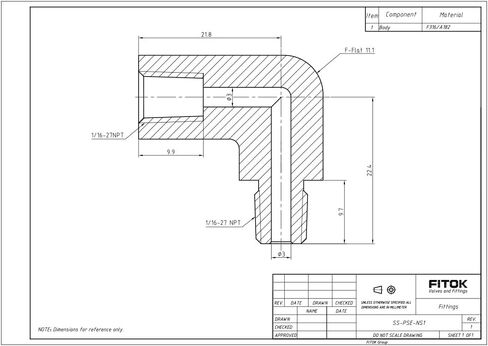 316 Stainless Steel 90 Degree Street Elbow 1/16'' Female NPT × 1/16'' Male NPT, 9200 psi, SS-PSE-NS1 in Kuwait