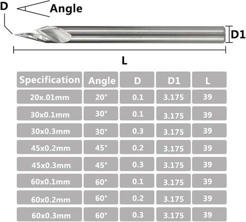 1pcs 3.175mm Shank v شكل طرف قاطع نحت 20/30/45/60 درجة طحن قاطع التغنتر تونغستن كربيد بت PCB 3D بت (60dx0.3) in Saudi Arabia