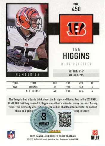 قامت Tee Higgins بتوقيع Panini Score 450 Who Dey Trading Card Beckett 48931 - بطاقات الصاعد الموقعة لكرة القدم in Saudi Arabia