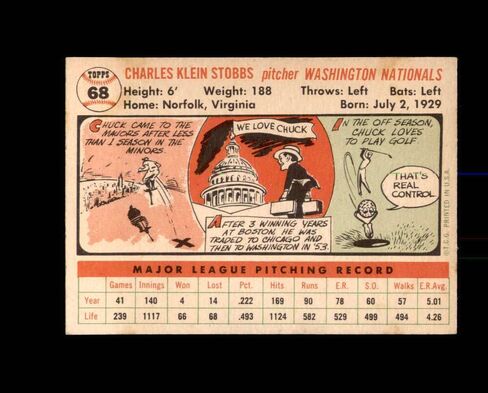Chuck Stobbs Signed 1956 Topps Washington Nationals Autographed in Saudi Arabia