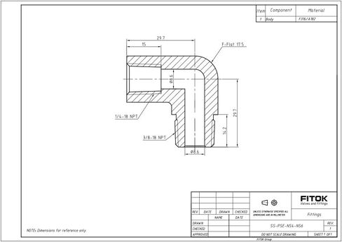 316 Stainless Steel 90 Degree Street Elbow 1/16'' Female NPT × 1/16'' Male NPT, 9200 psi, SS-PSE-NS1 in Kuwait
